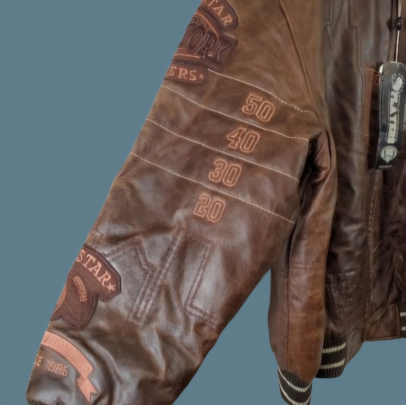 *NWT Vintage Bare Fox Players Leather Super Bowl All Stars Jacket NY Football - Picture 10 of 13